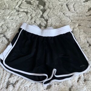 Black and white champion running shorts